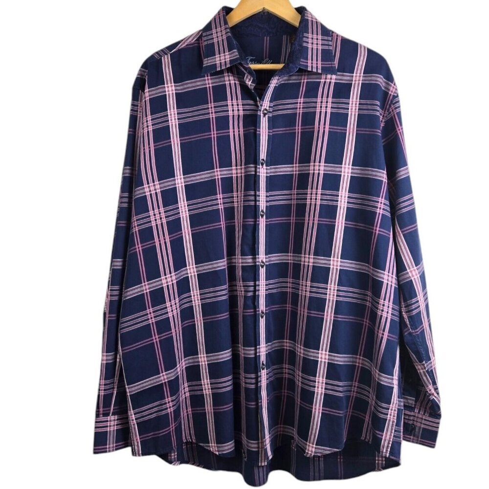 Tasso Ella Men's Size XL Long Sleeve Button Up Dress Shirt Blue Pink  17-17-1/2